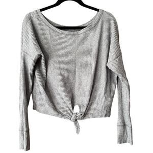 Abercrombie & Fitch Women's Tie Front Boatneck Ribbed Pullover Sweater Gray SZ S